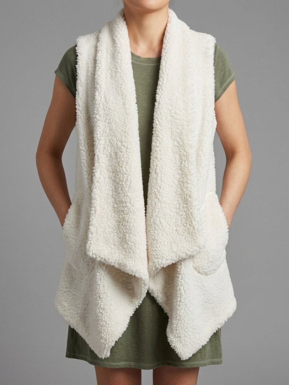 Cozy White Faux Shearling Vest Size S